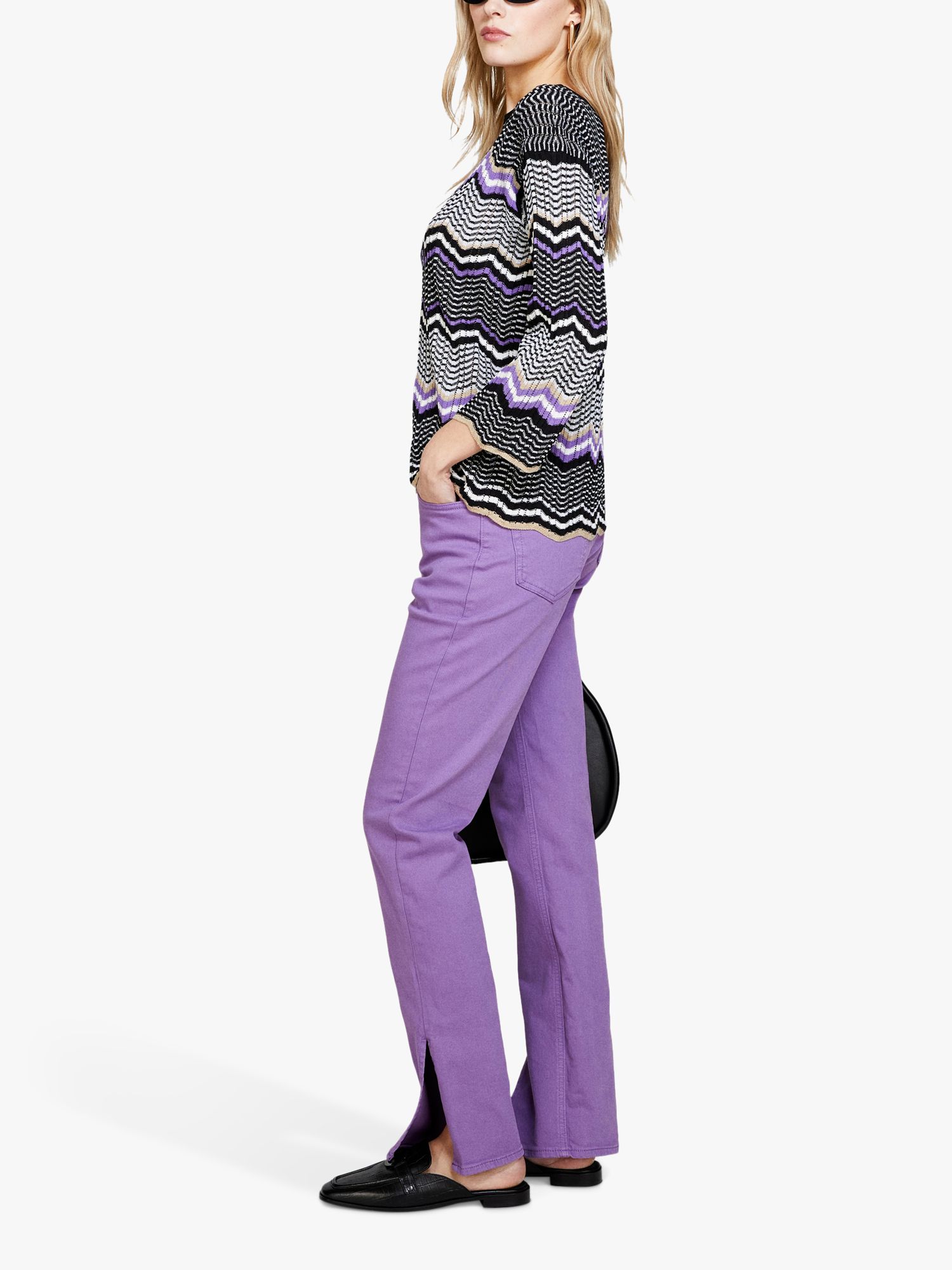 SISLEY Multicolour Drop Shoulder Jumper, Black/Purple, XS