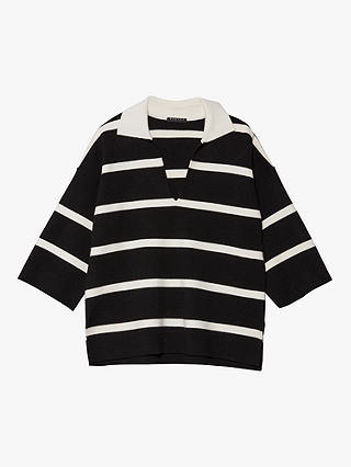 SISLEY Striped Maxi Polo Shirt, Black