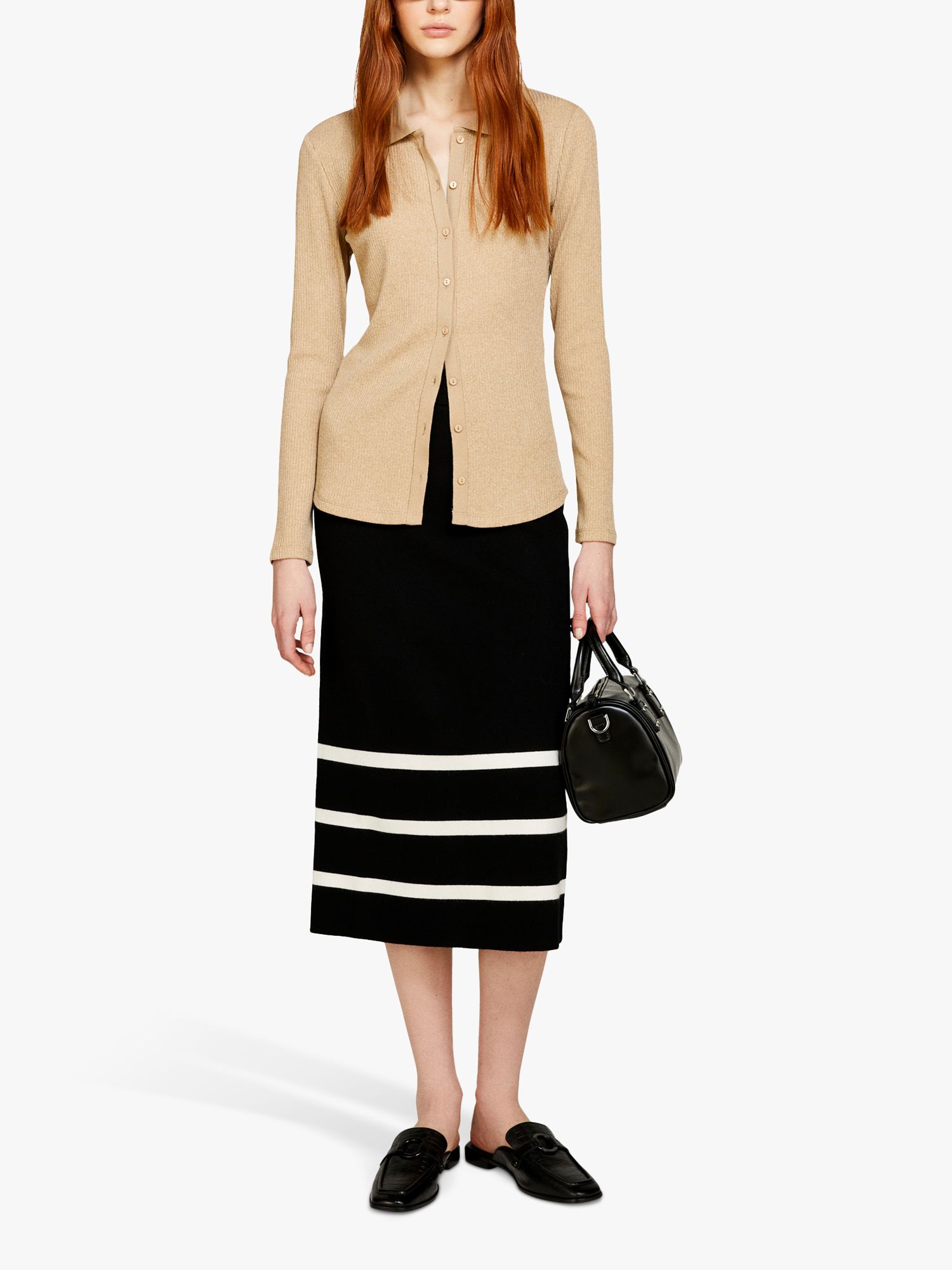 Buy SISLEY Knit Midi Skirt, Black/White Online at johnlewis.com