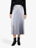 SISLEY Glossy Midi Pleated Skirt, Silver, Silver