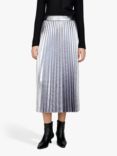 SISLEY Glossy Midi Pleated Skirt, Silver