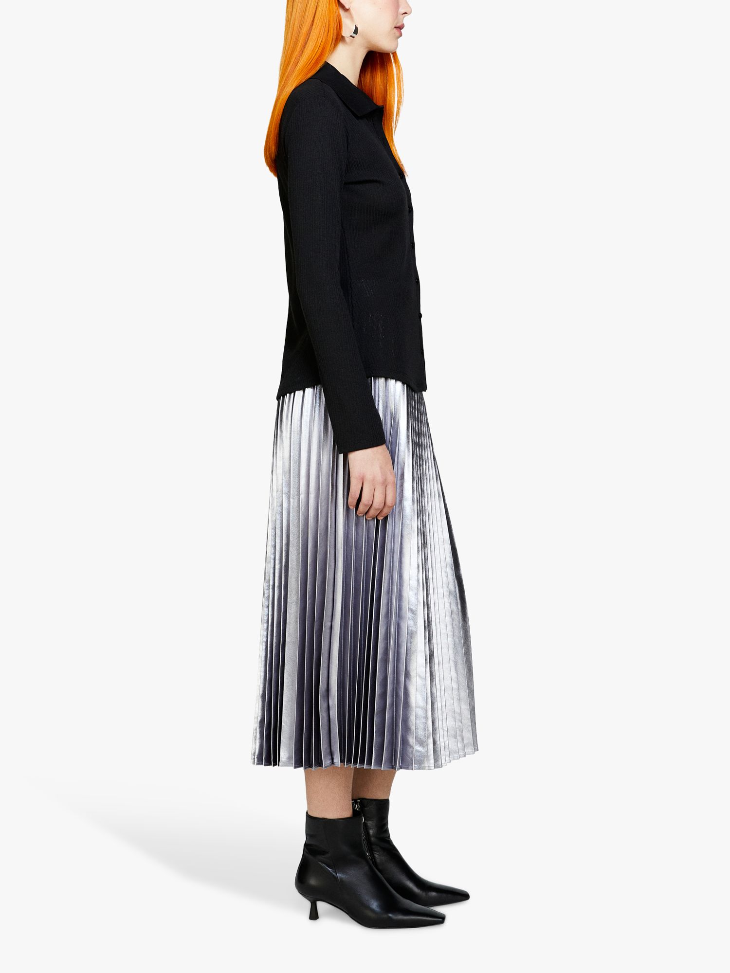 Buy SISLEY Glossy Midi Pleated Skirt, Silver Online at johnlewis.com