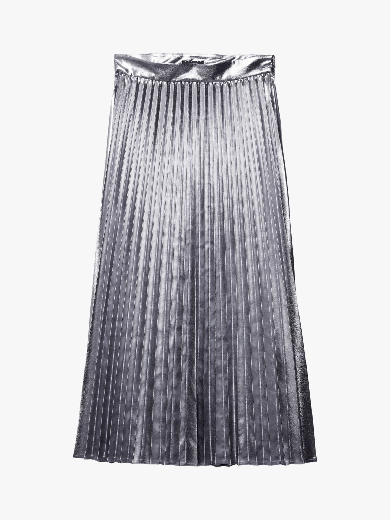 SISLEY Glossy Midi Pleated Skirt, Silver, 8