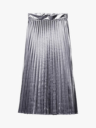 SISLEY Glossy Midi Pleated Skirt, Silver