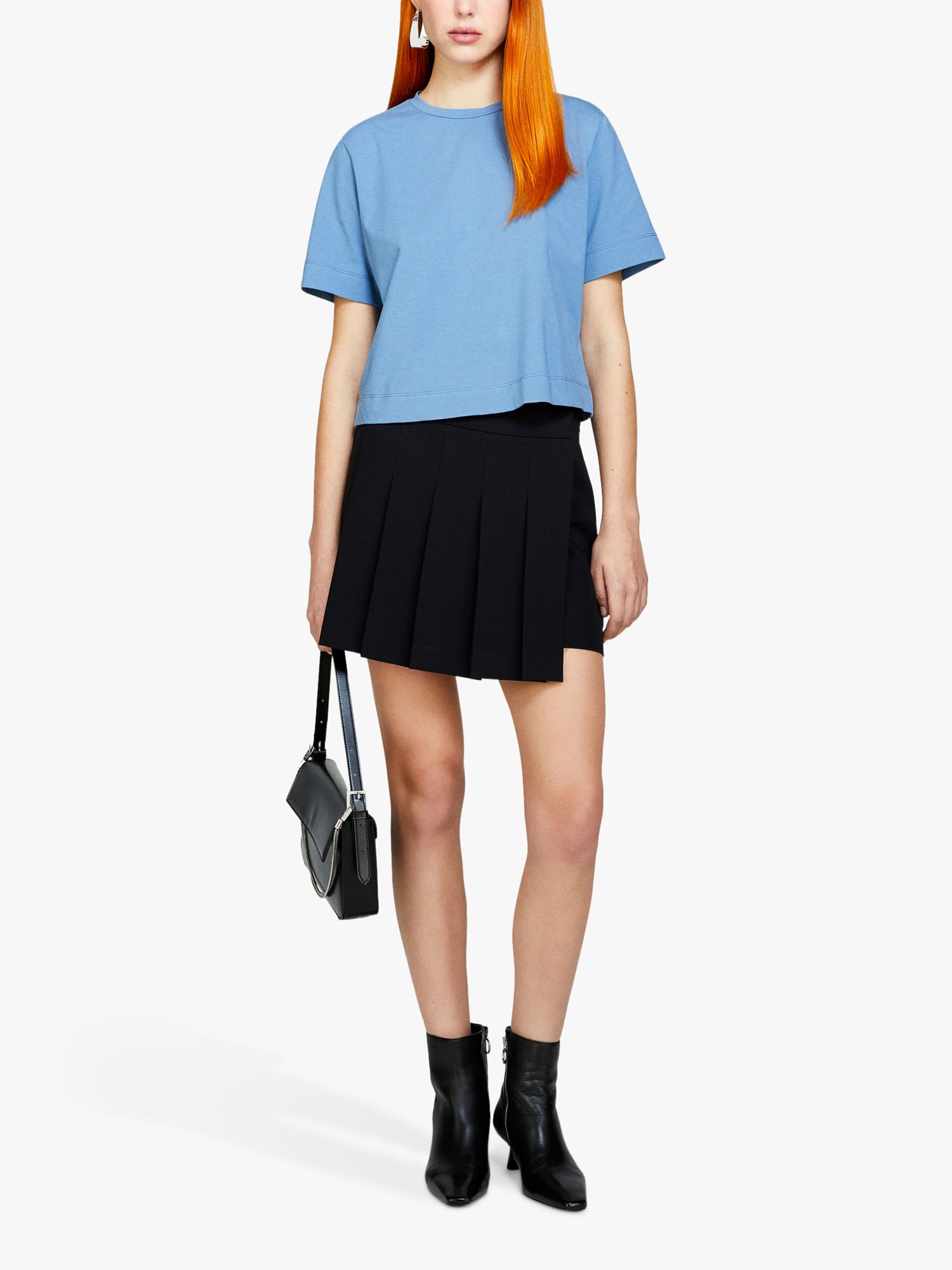 Buy SISLEY Boxy Fit Stretch Organic Cotton T-Shirt, Blue Online at johnlewis.com