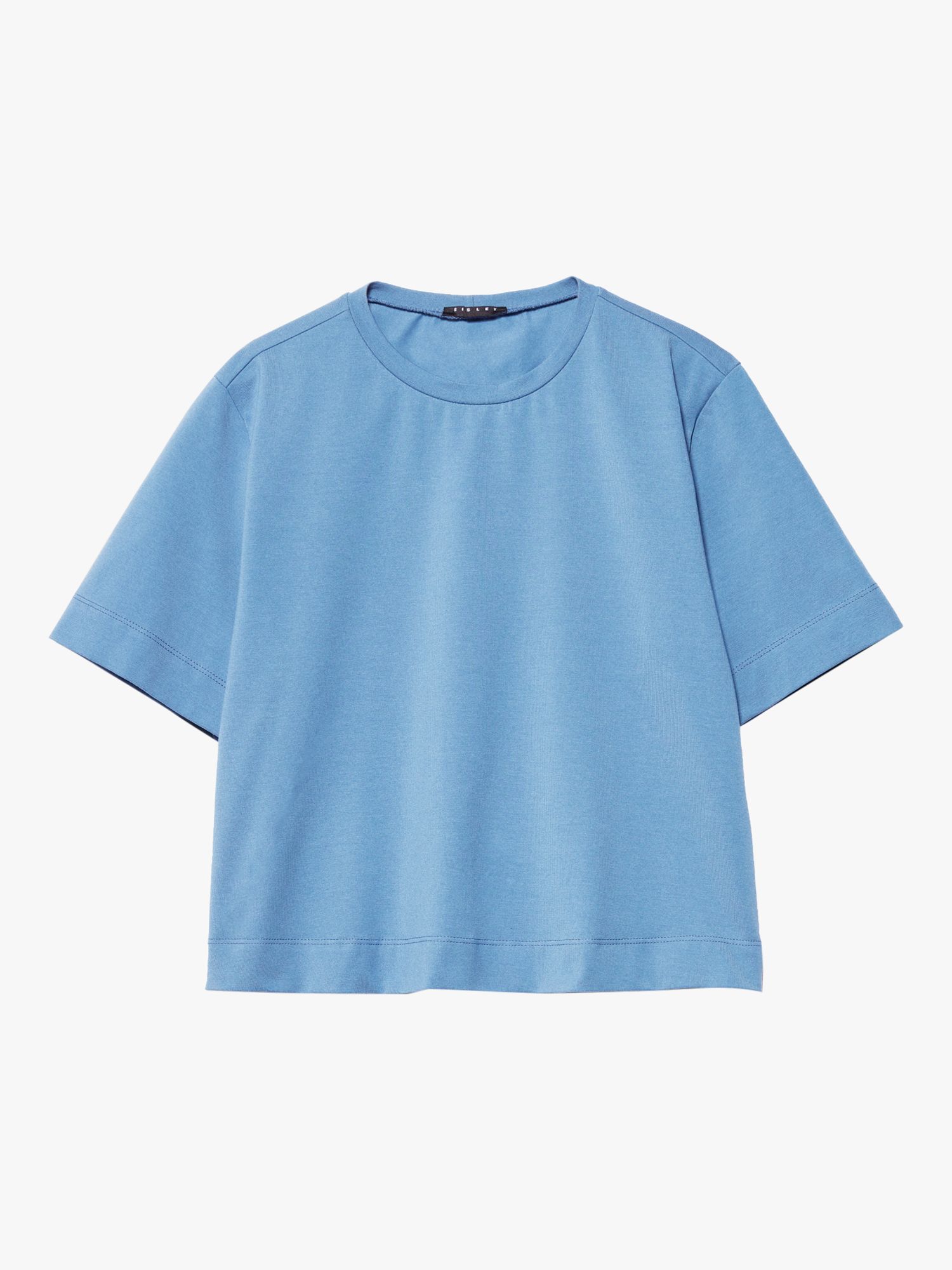 Buy SISLEY Boxy Fit Stretch Organic Cotton T-Shirt, Blue Online at johnlewis.com