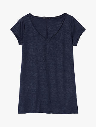 SISLEY V-Neck Cotton Blend T-Shirt, Blue