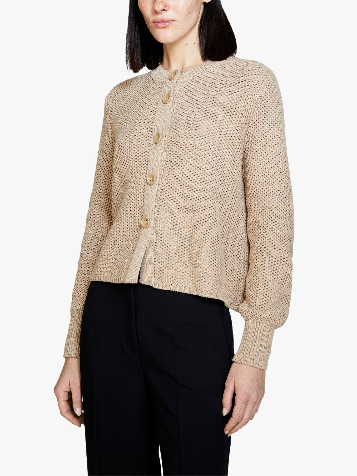 Sisley Honey Comb Buttoned Cardigan, Brown, XS