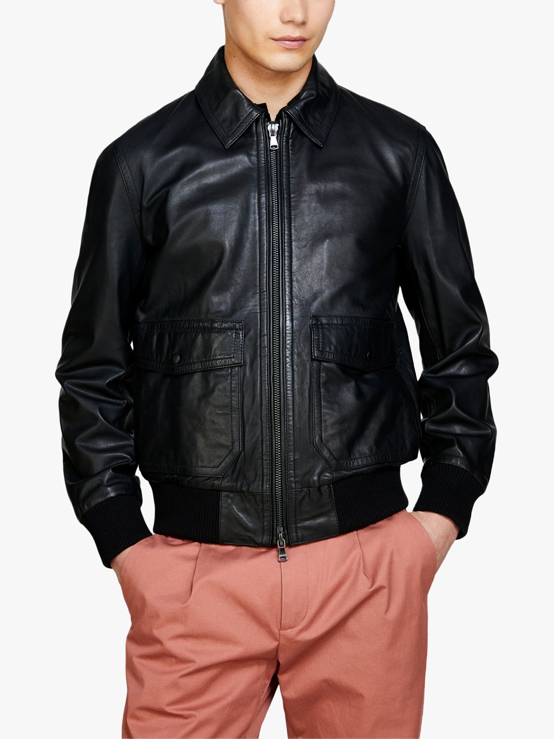 SISLEY Leather Slim Comfort Jacket, Black, 46