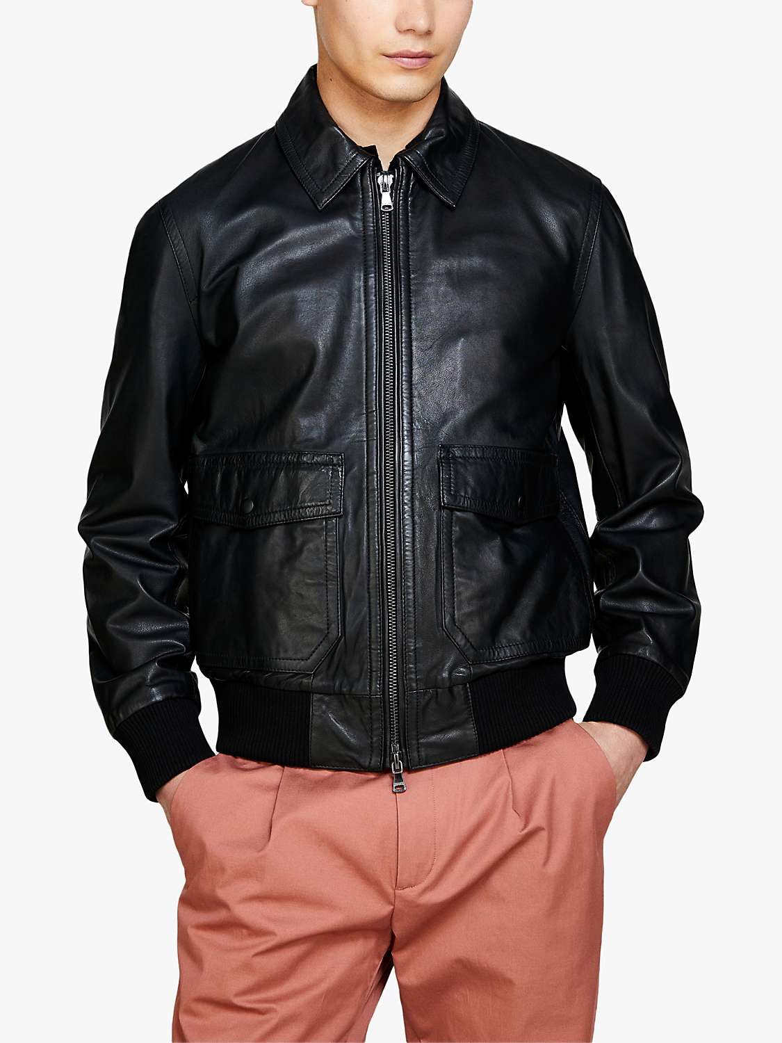 Buy SISLEY Leather Slim Comfort Jacket, Black Online at johnlewis.com