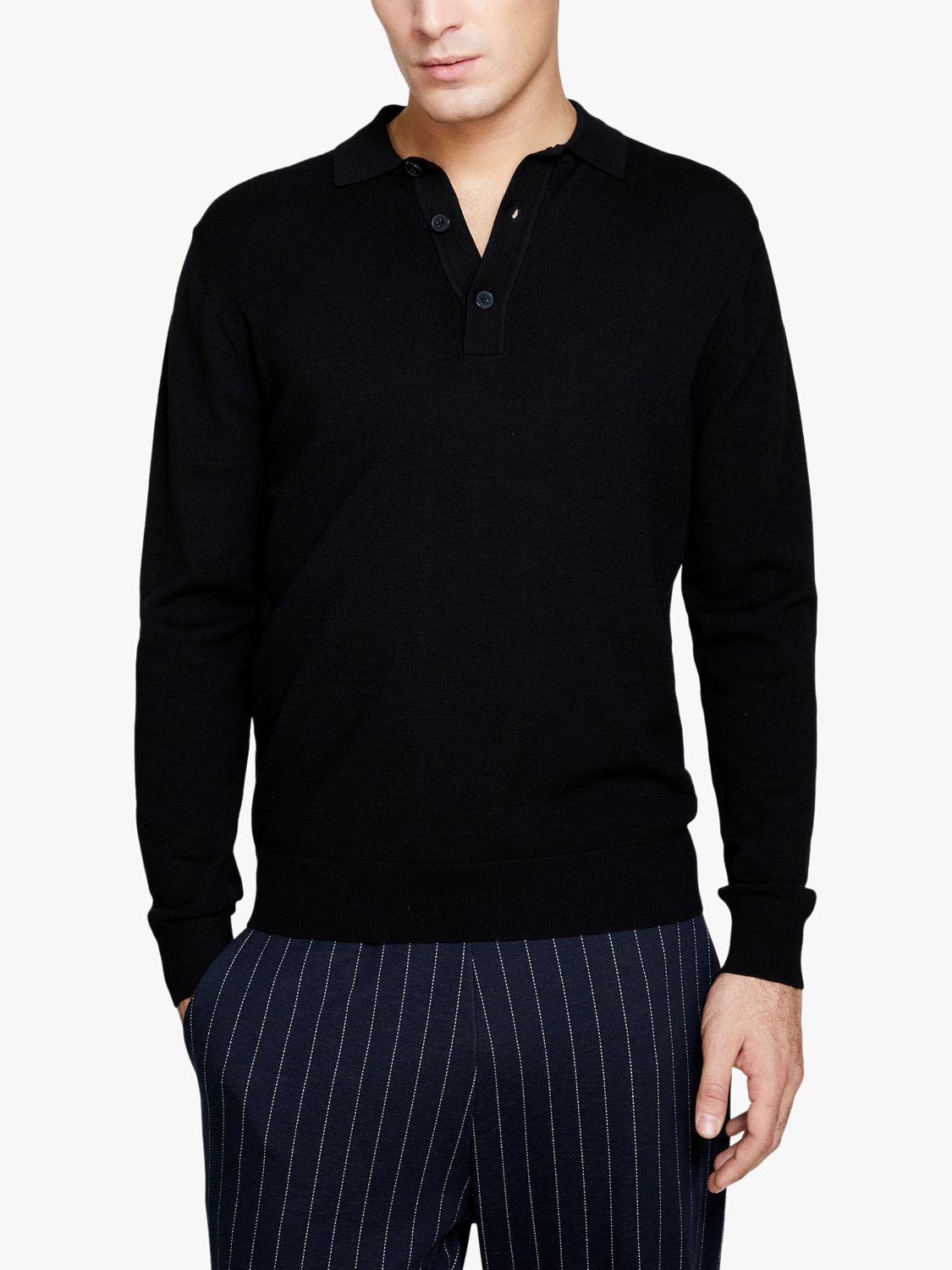 SISLEY Regular Fit Knit Polo Shirt, Black, XXL