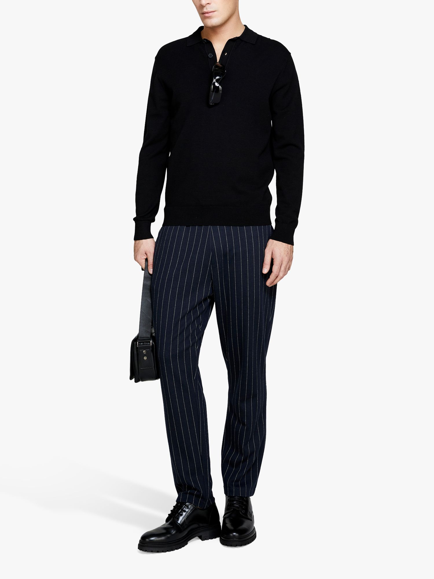 SISLEY Regular Fit Knit Polo Shirt, Black, XXL