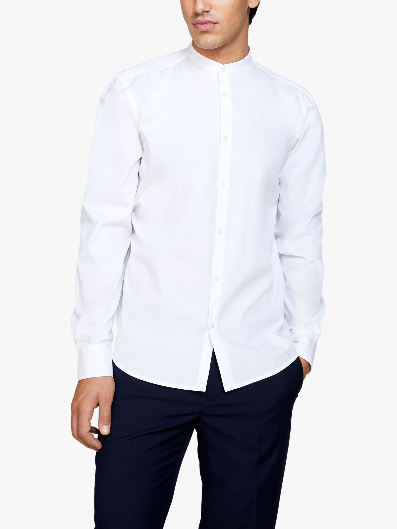 SISLEY Mandarin Collar Slim Fit Shirt, White, 17
