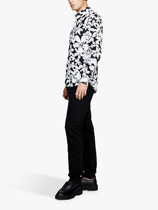 SISLEY Floral Print Cotton Poplin Shirt, Black/Multi