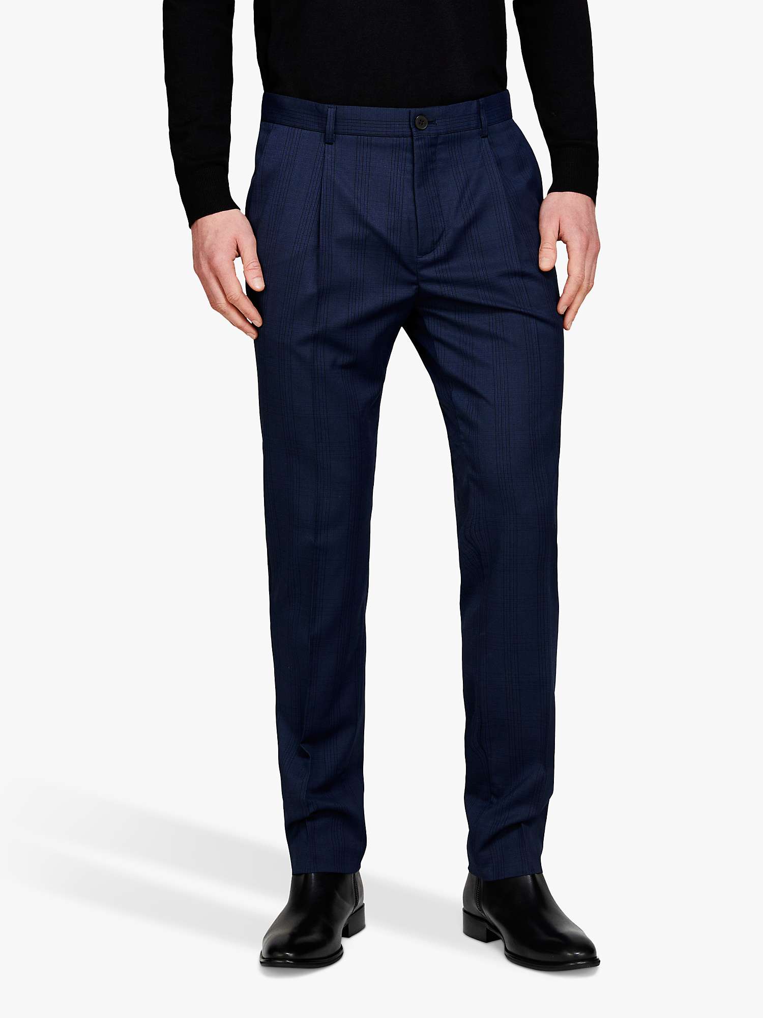Buy SISLEY Yarn Dyed Check Slim Fit Trousers, Blue Online at johnlewis.com