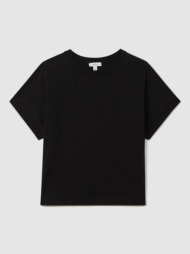 Reiss Lois Boxy Cotton T-Shirt, Black