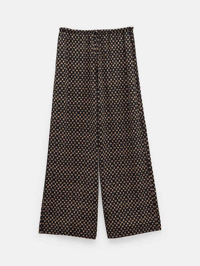 HUSH Layla Printed Tie Waist Trousers, Contrast Geo Brown