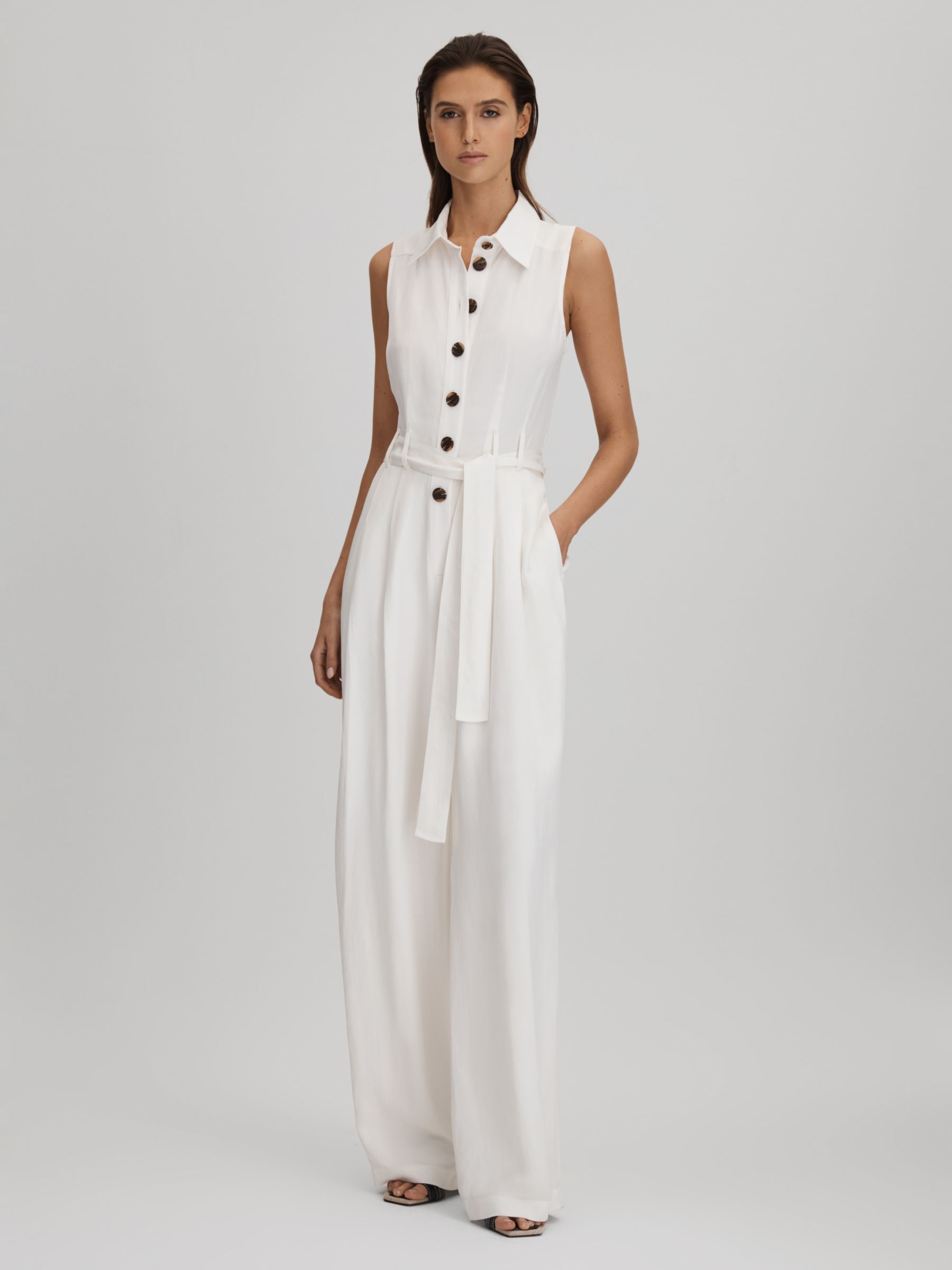 Reiss Perla Linen Blend Jumpsuit, White, 6