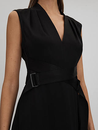 Reiss Strappy Asymmetric Midi Dress, Black