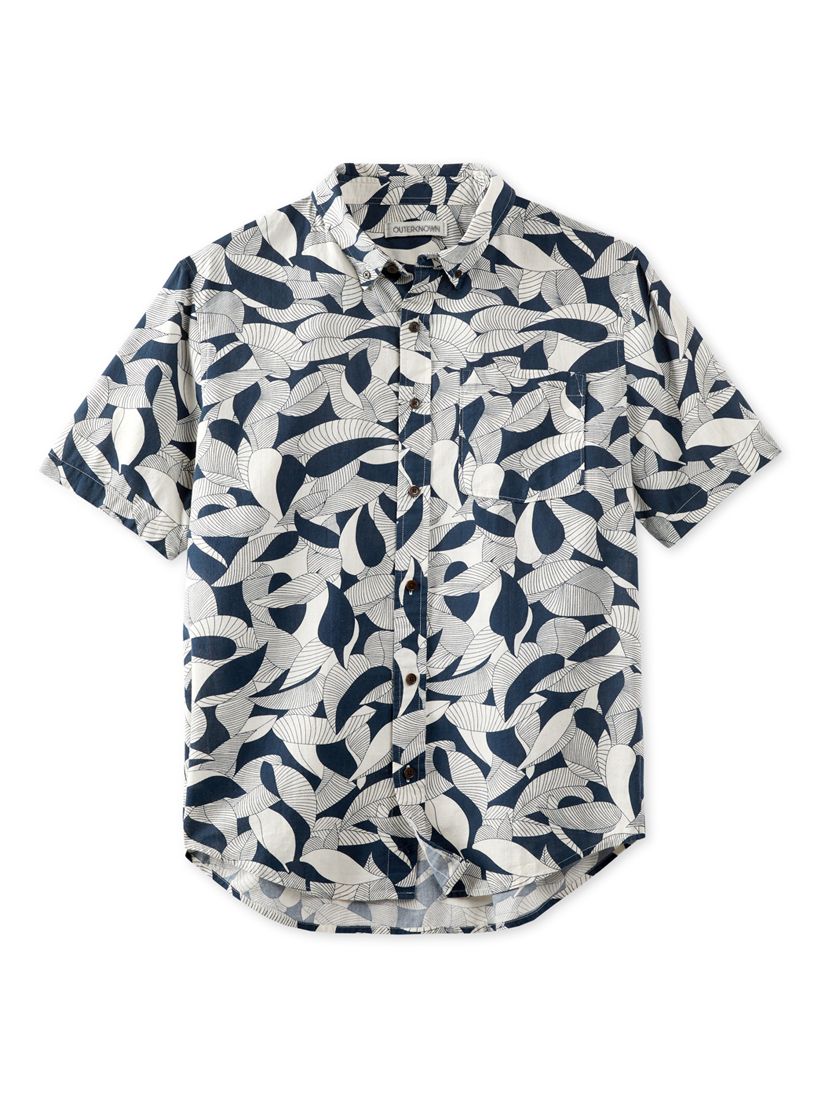 Outerknown Short Sleeve Poplin Studio Shirt, Blue/Multi, XL