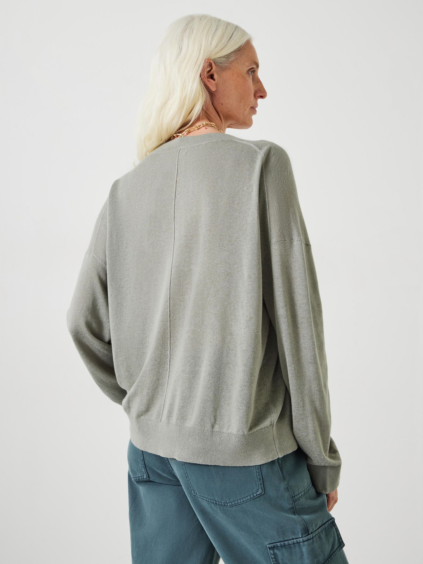 HUSH Aston Linen Blend Jumper, Sage, XL