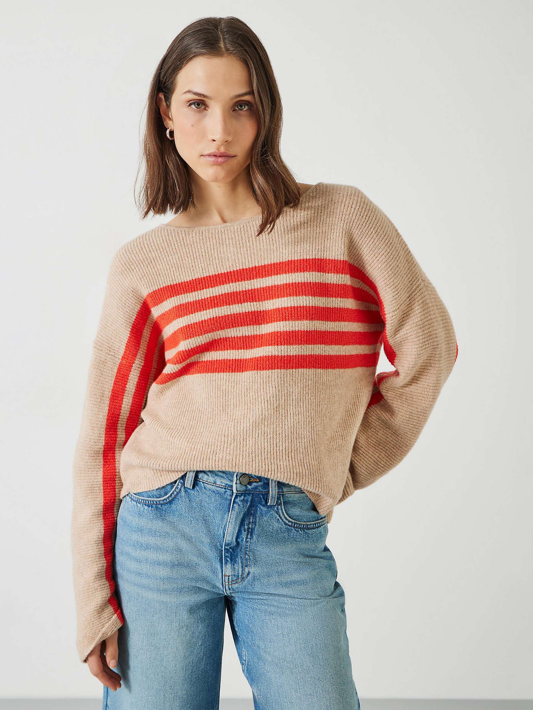 Buy HUSH Evan Striped Wool Blend Jumper, Oatmeal/Bright Orange Online at johnlewis.com