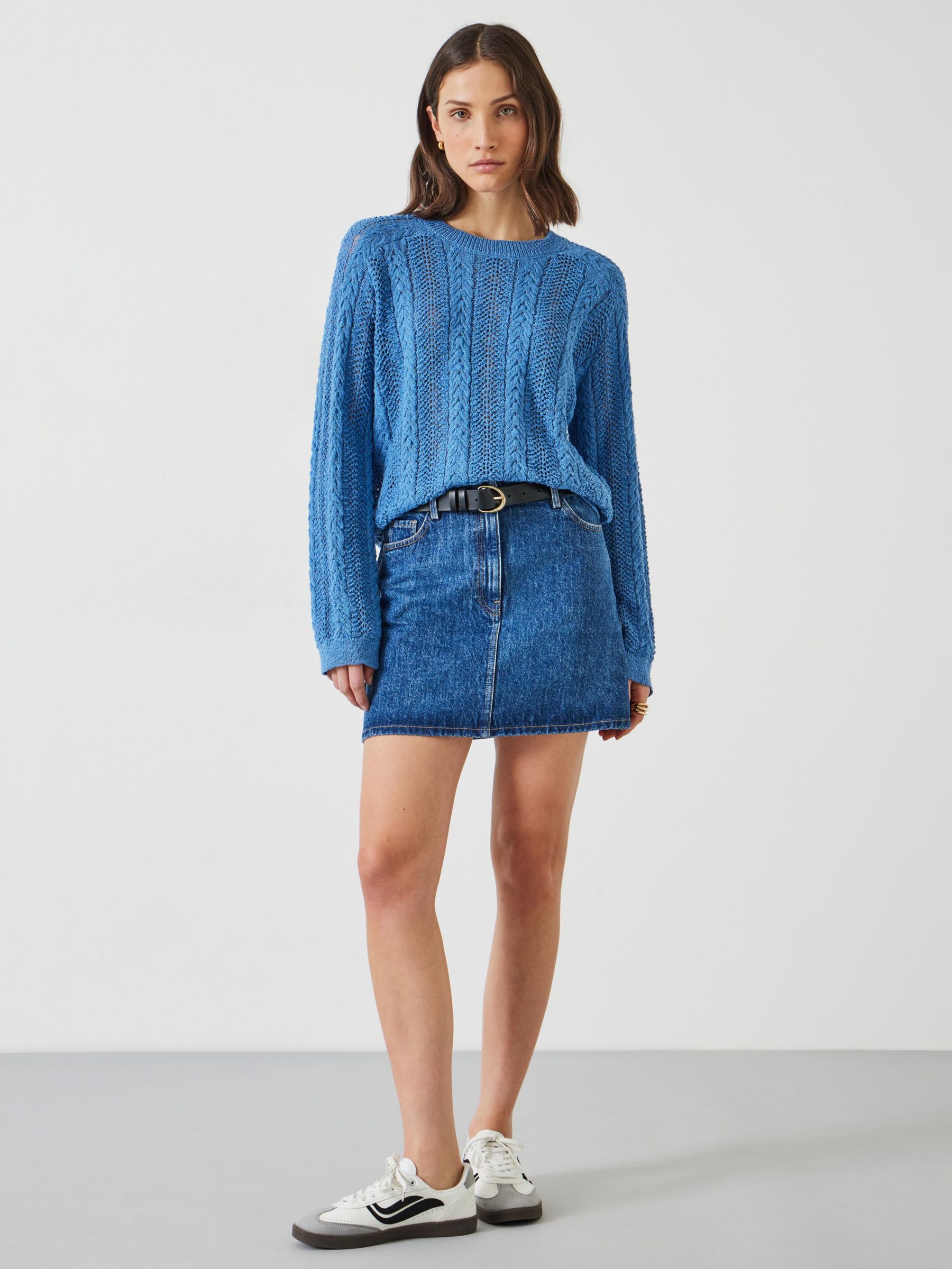 Buy HUSH Dot Open Stitch Cable Crew Jumper, Blue Online at johnlewis.com