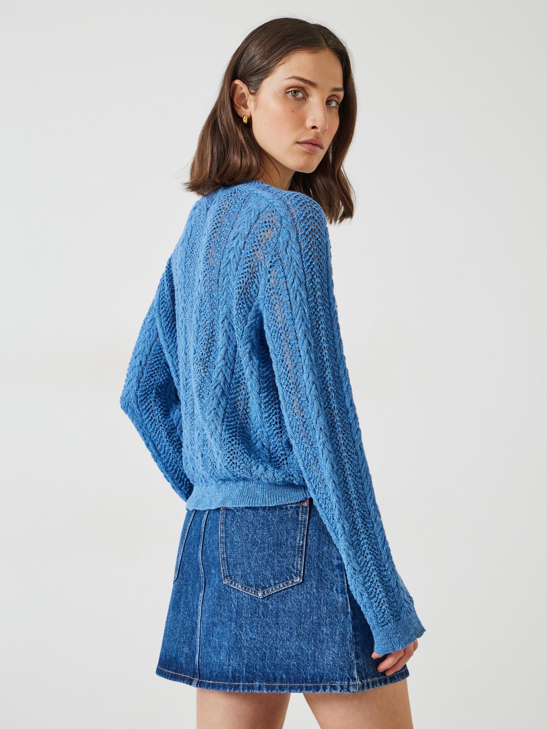 Buy HUSH Dot Open Stitch Cable Crew Jumper, Blue Online at johnlewis.com