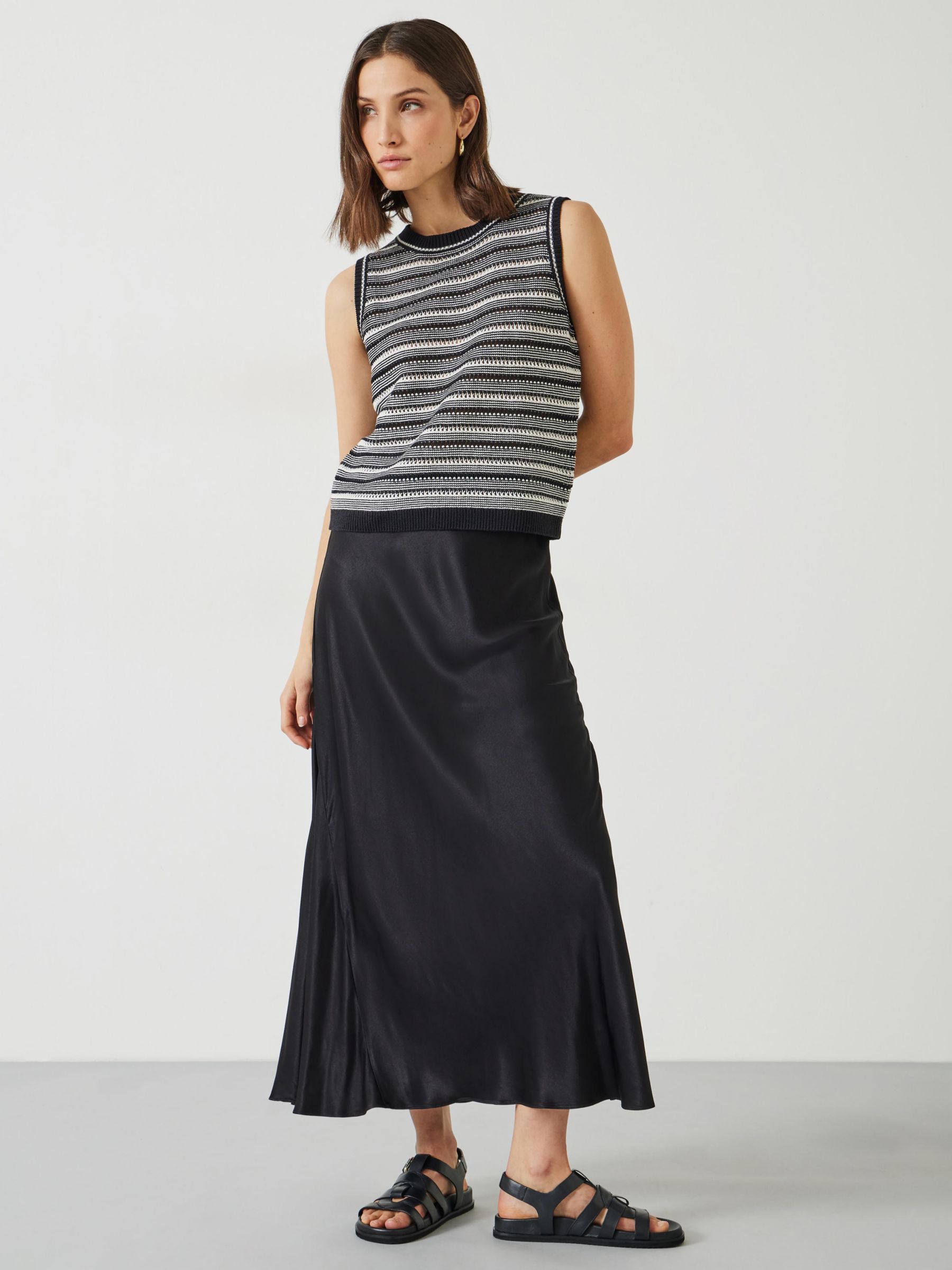 HUSH Shannon Textured Knitted Tank Top, Black/Soft White at John Lewis ...