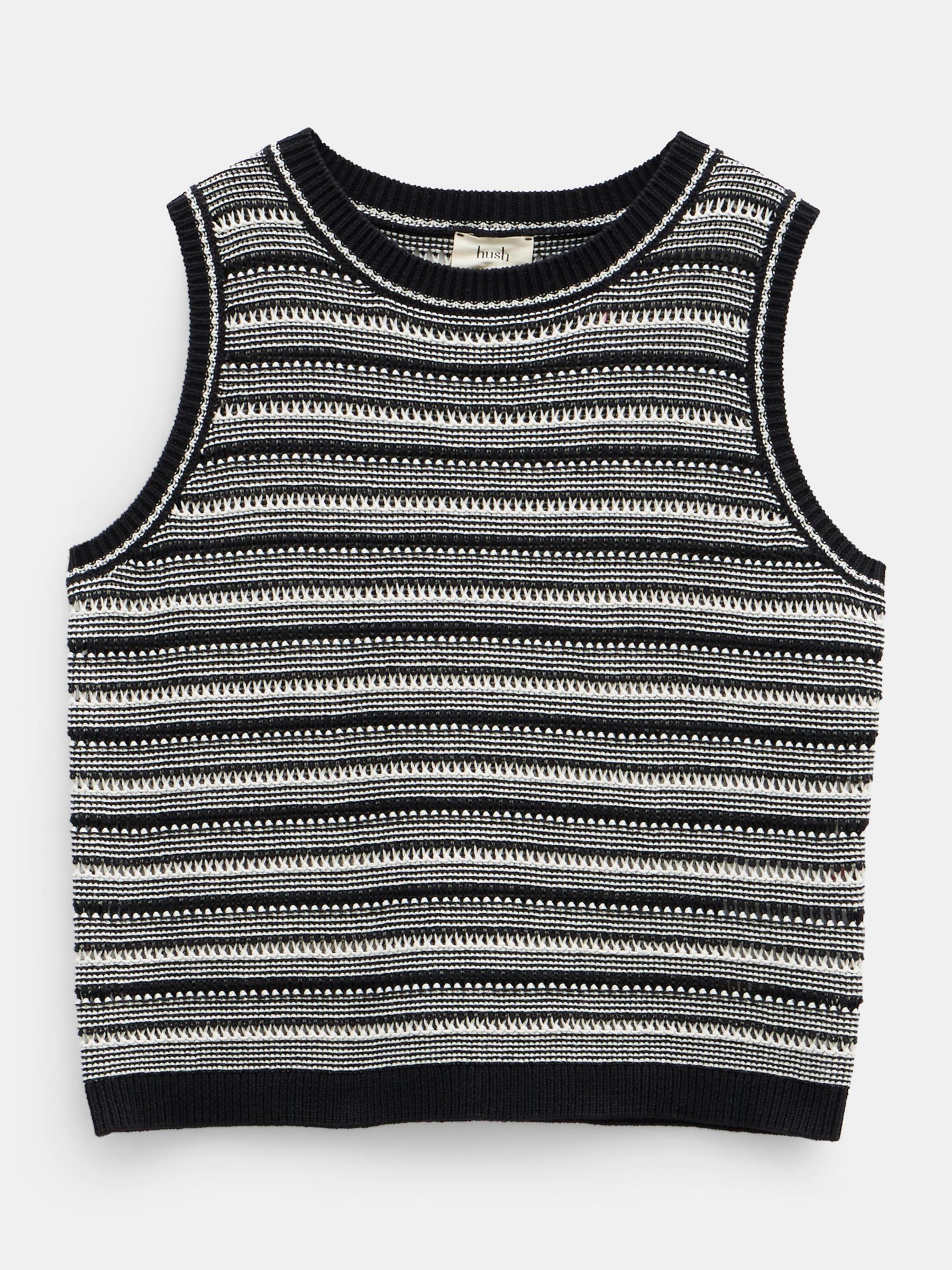 HUSH Shannon Textured Knitted Tank Top, Black/Soft White, M