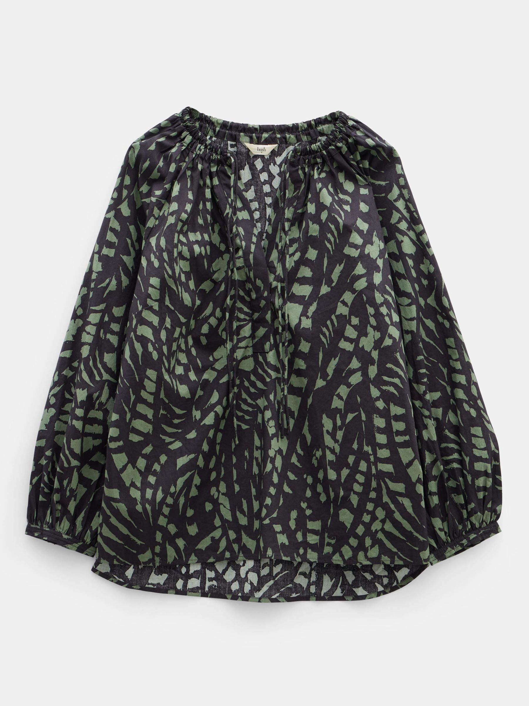Buy HUSH Monika Cotton Tie Blouse, Abstract Boho Charcoal Online at johnlewis.com