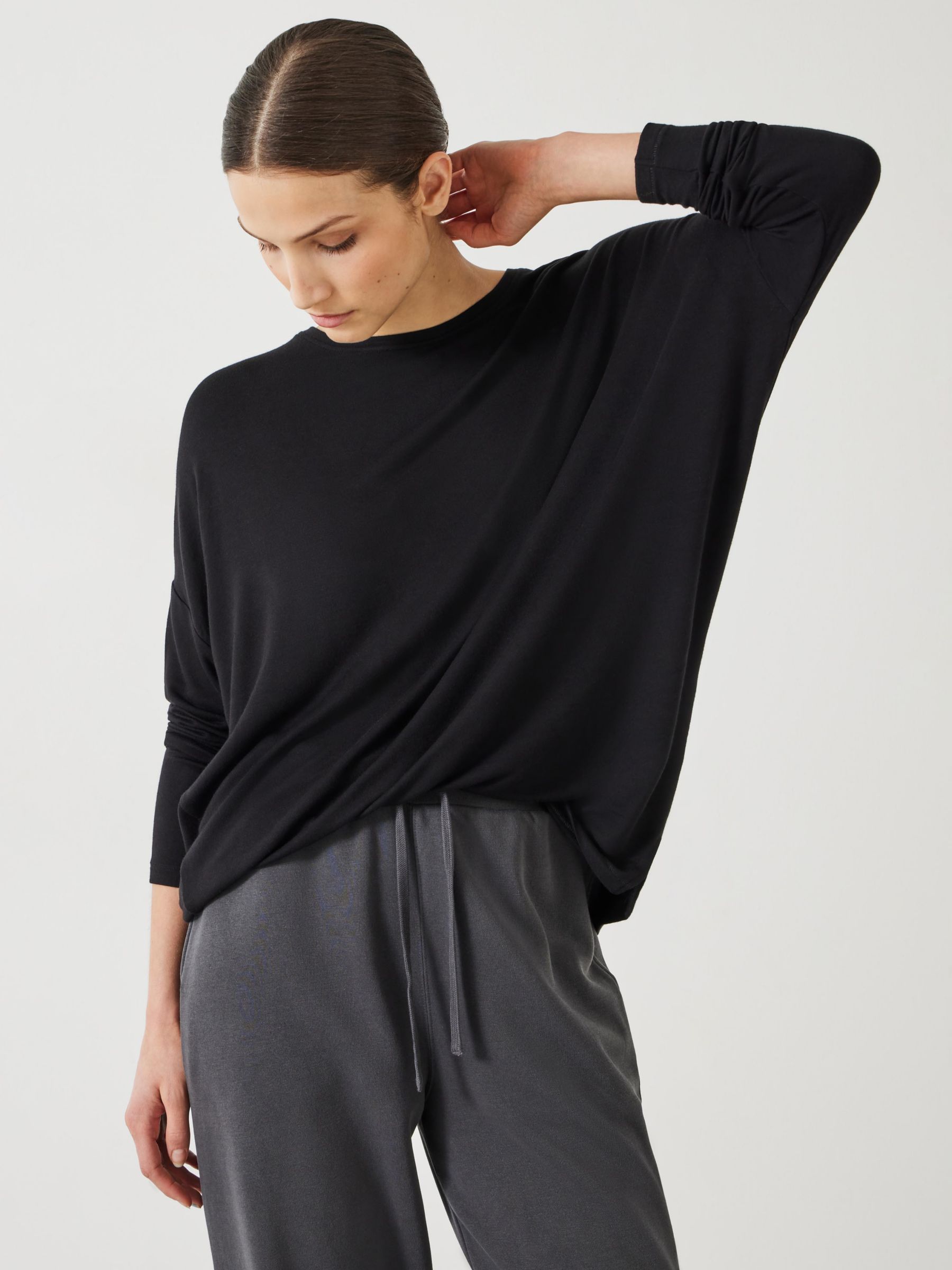 HUSH Gillian Ecovero Wide Jersey Top, Black