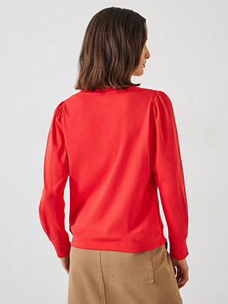 HUSH Emily Puff Sleeve Cotton Jersey Top, Vibrant Red