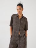 HUSH Shia Ecovero Short Sleeve Shirt, Contrast Geo Brown