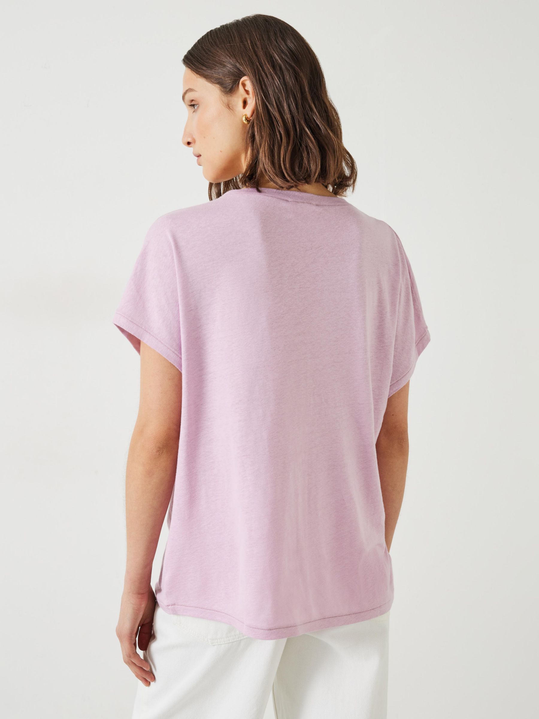 HUSH Danny Deep V-Neck Linen Blend T-Shirt, Light Lilac at John Lewis ...