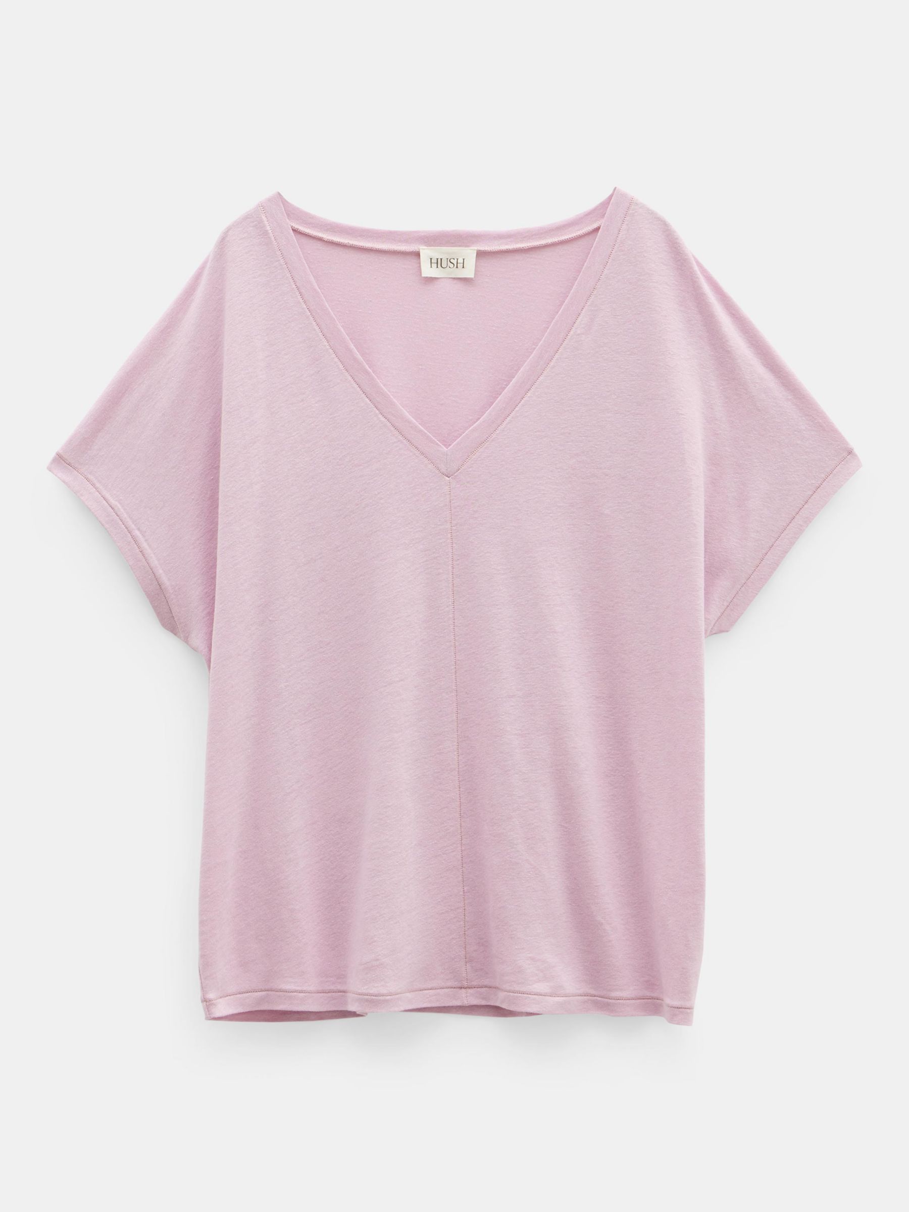 HUSH Danny Deep V-Neck Linen Blend T-Shirt, Light Lilac, XXS