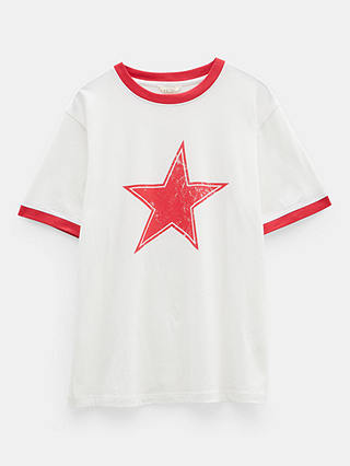 HUSH Shaan Star Ringer Cotton T-Shirt, White/Red