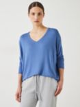 HUSH Gillian V Neck Longline Jersey Top, Denim Blue