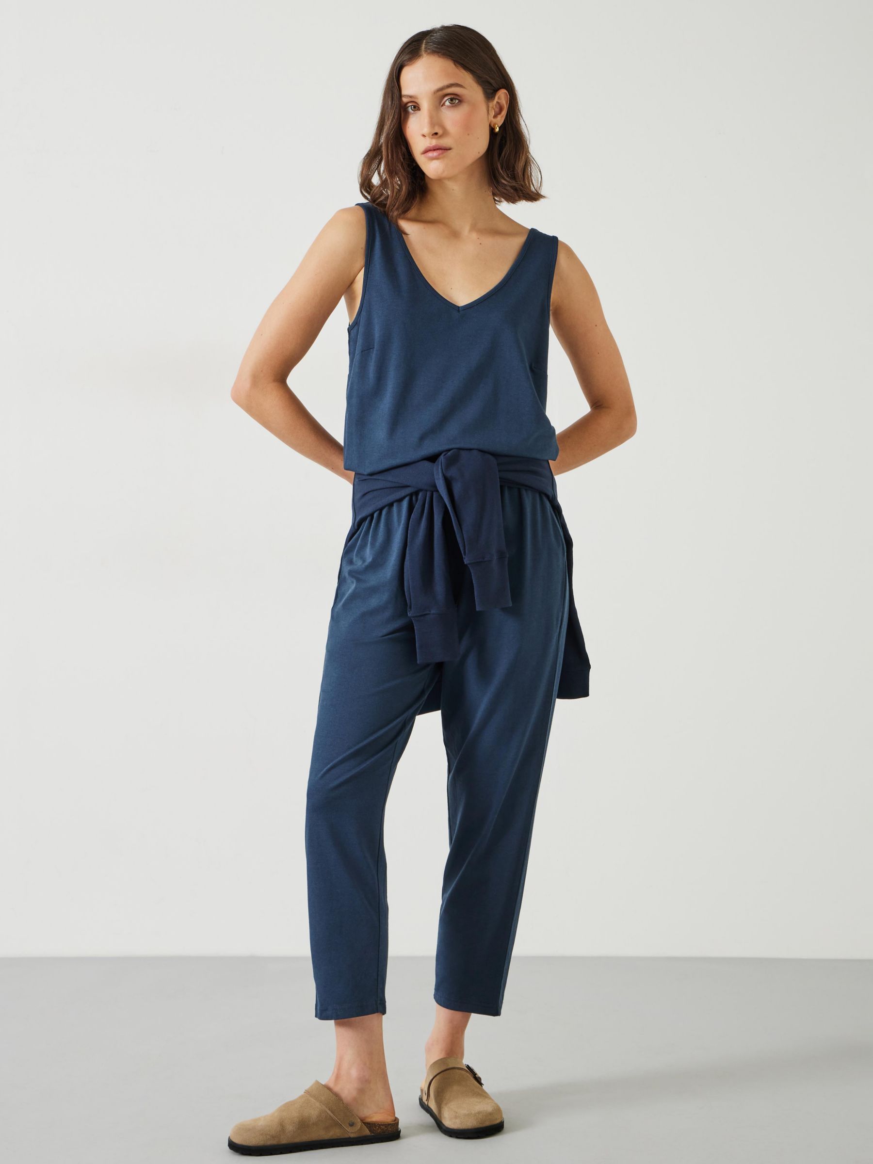HUSH Cropped Jersey Jumpsuit, Midnight at John Lewis & Partners