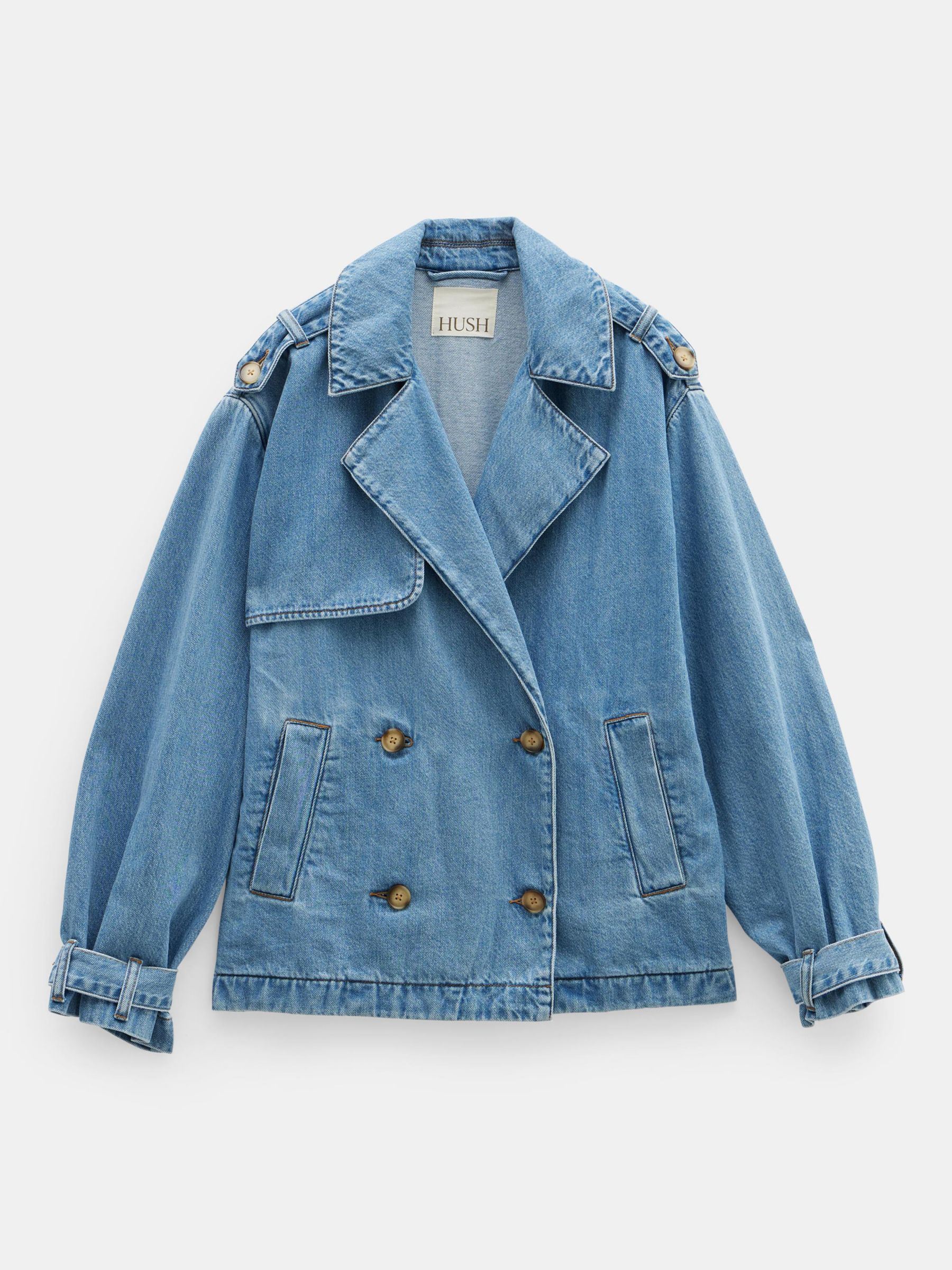 HUSH Yasmin Short Denim Trench Jacket, Light Blue