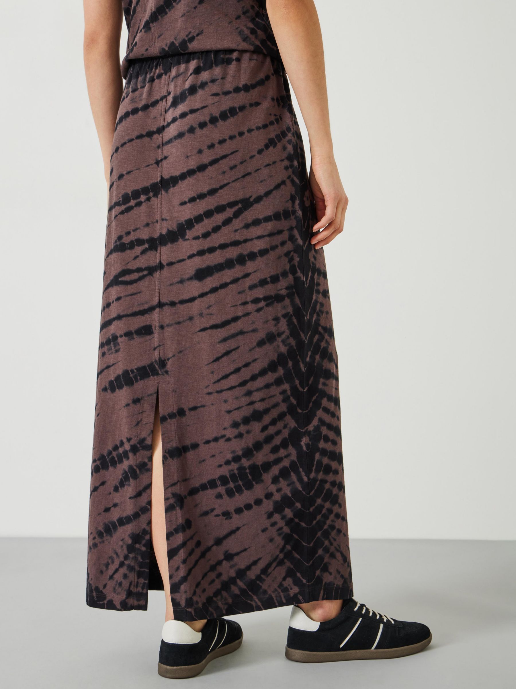 HUSH Zeena Diagonal Tie Dye Maxi Skirt, Brown/Black, 10
