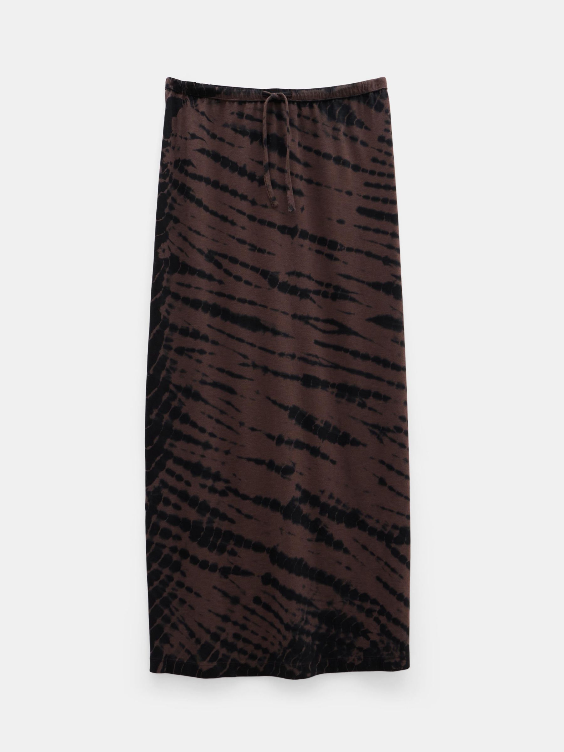 HUSH Zeena Diagonal Tie Dye Maxi Skirt, Brown/Black, 10