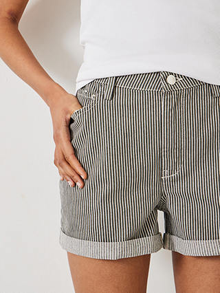 HUSH Amalia Striped Cotton Shorts, Dark Olive