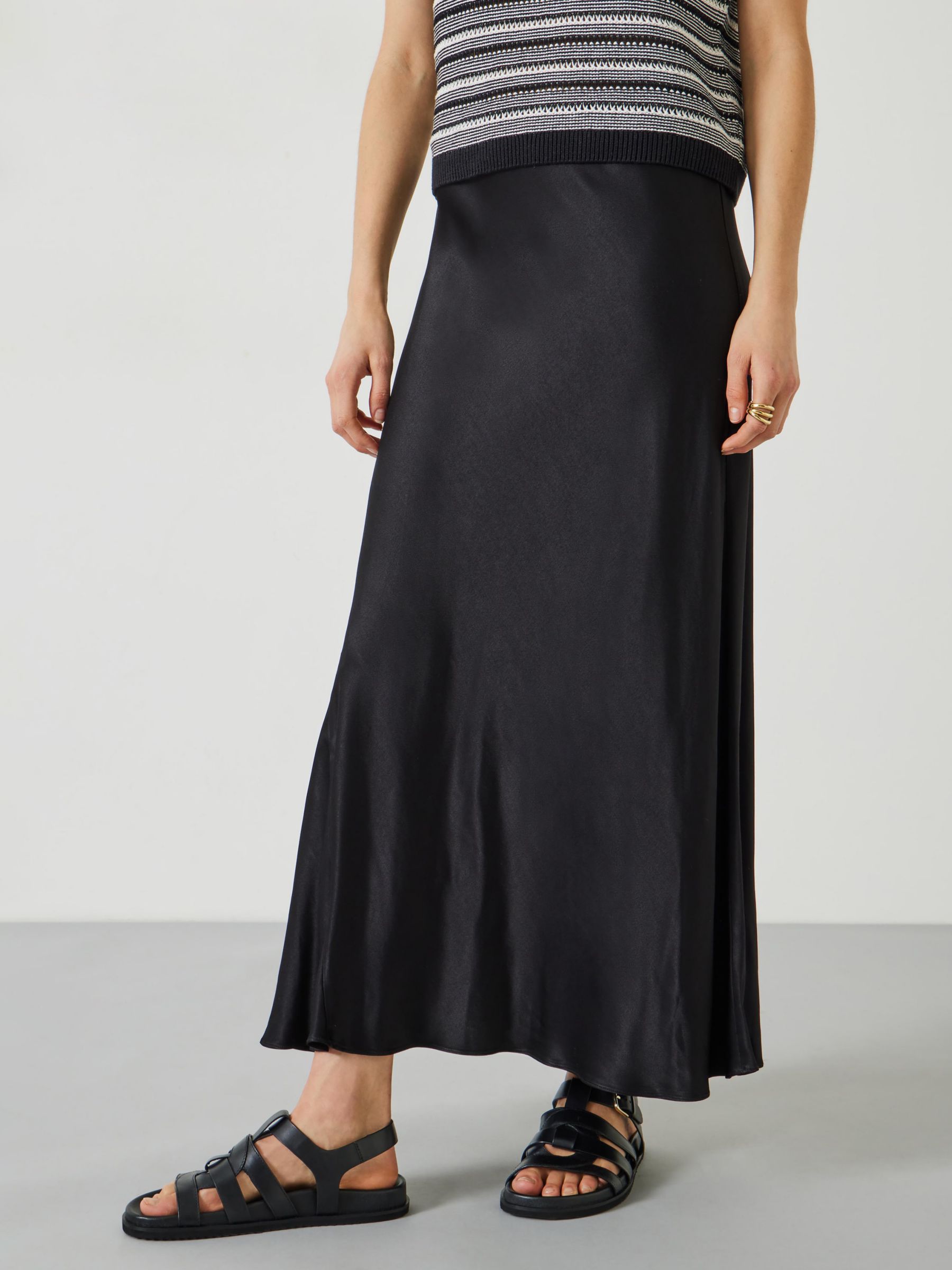 HUSH Remi Satin Maxi Skirt, Black, 10