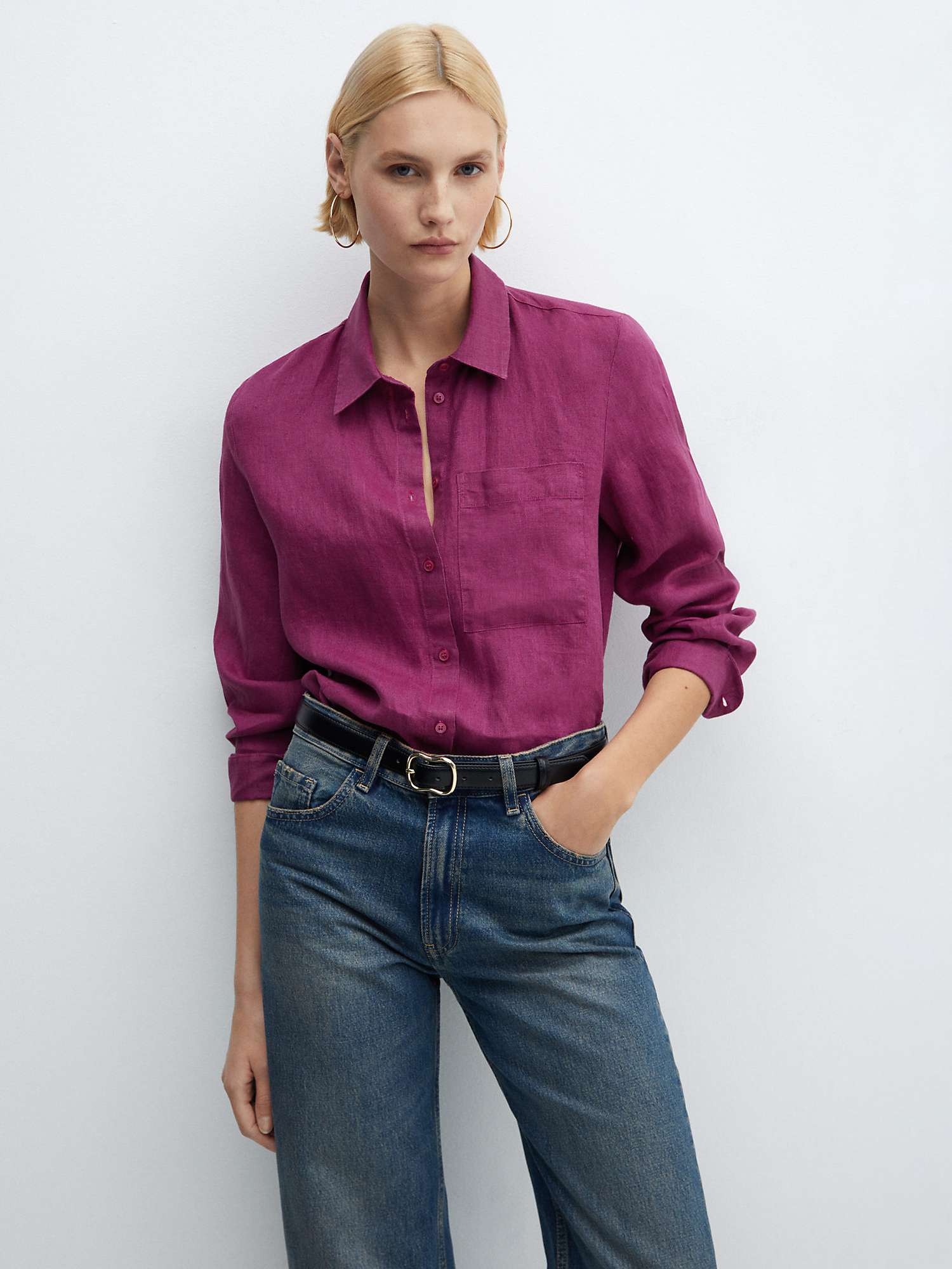 Buy Mango Linen Pocket Shirt, Bright Pink Online at johnlewis.com