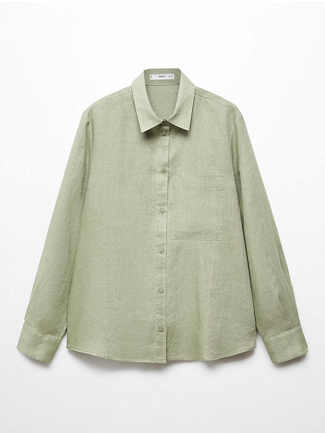 Mango Lino Linen Shirt, Green
