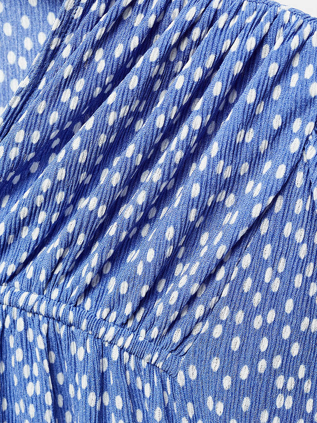 Mango Pomelo Tie Neck Spot Print Blouse, Medium Blue
