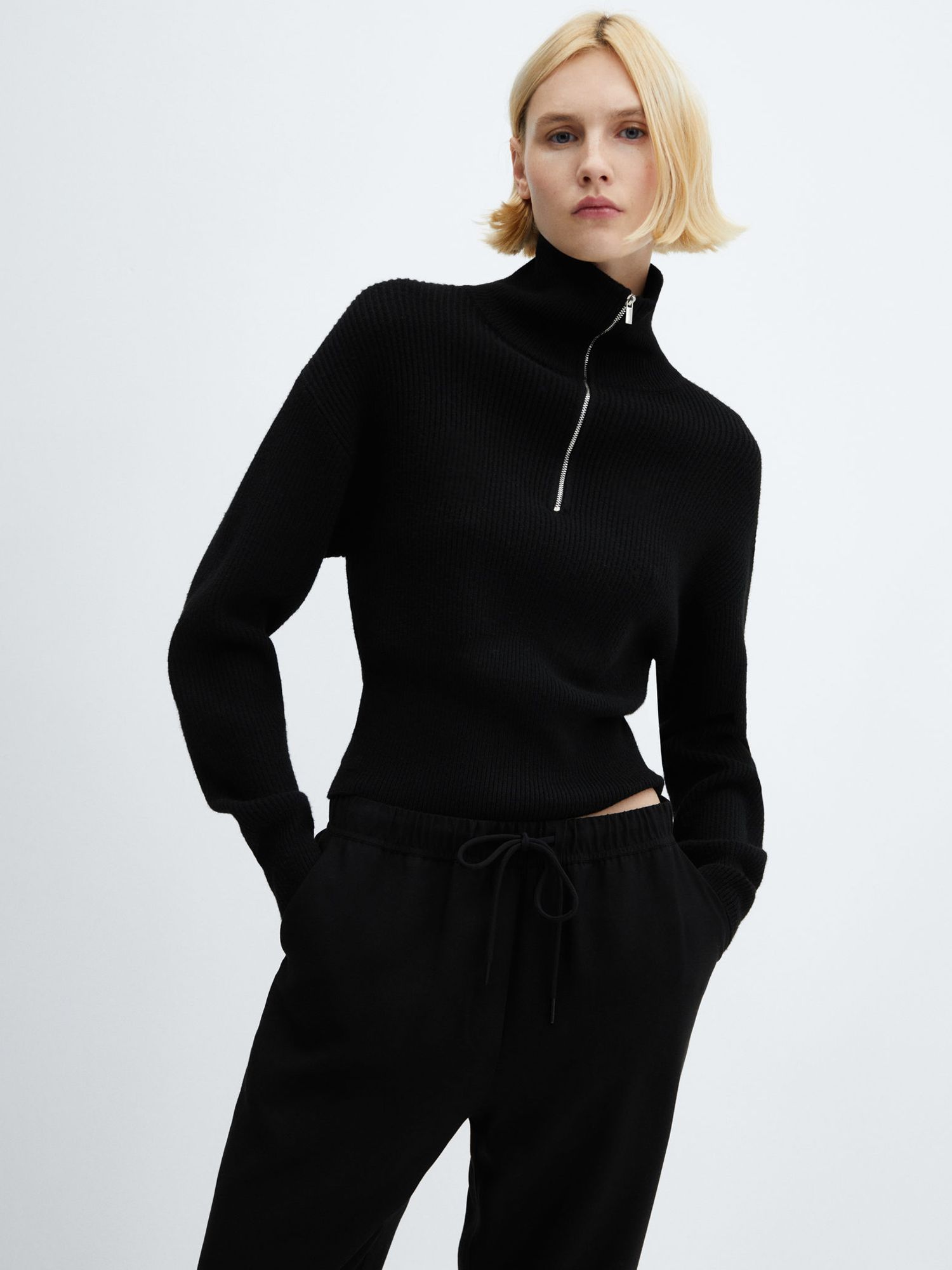 Mango Fludio Cropped Trousers, Black at John Lewis & Partners