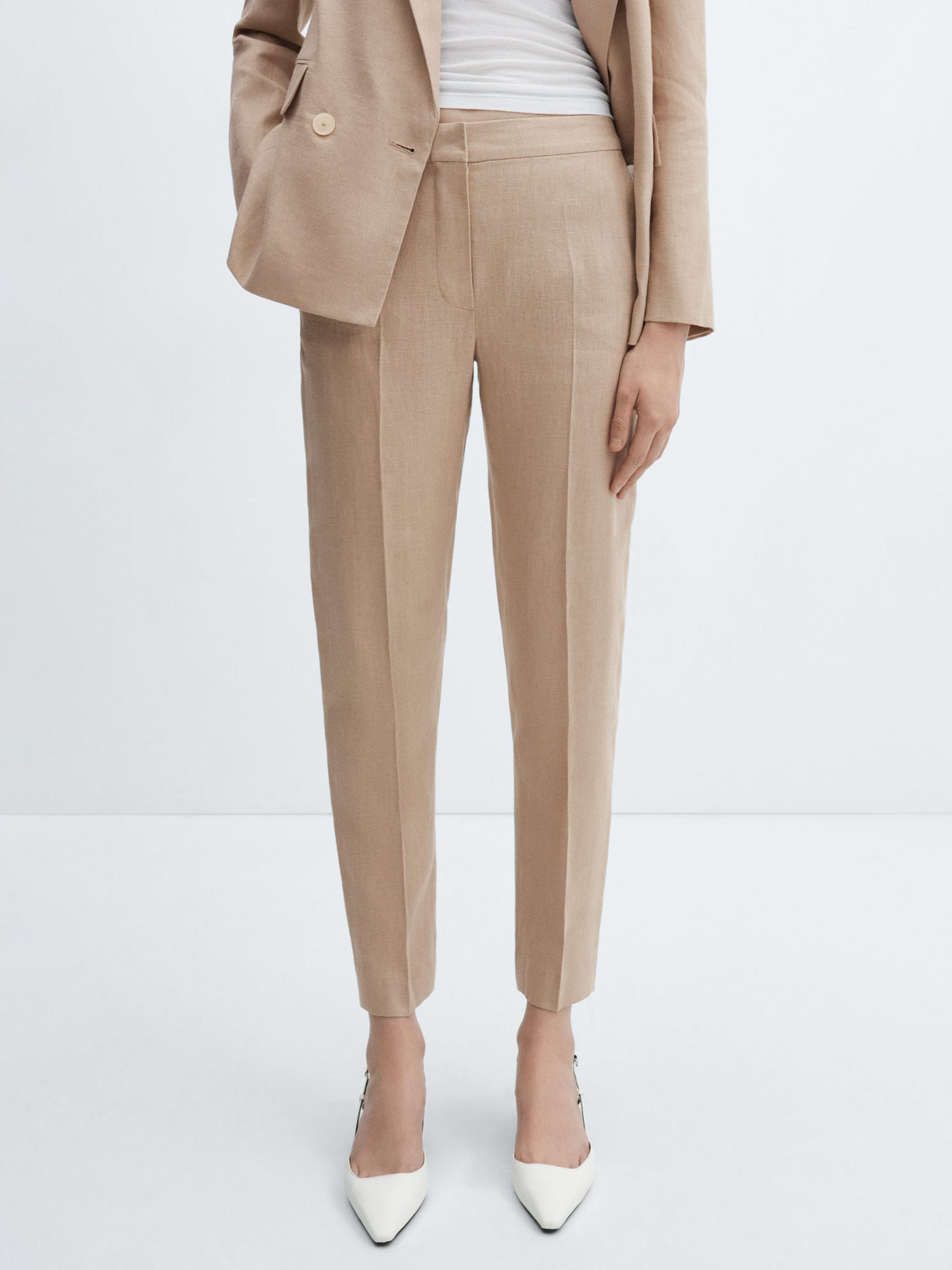 Mango Tempoli Linen Suit Trousers, Pastel Grey, XXS