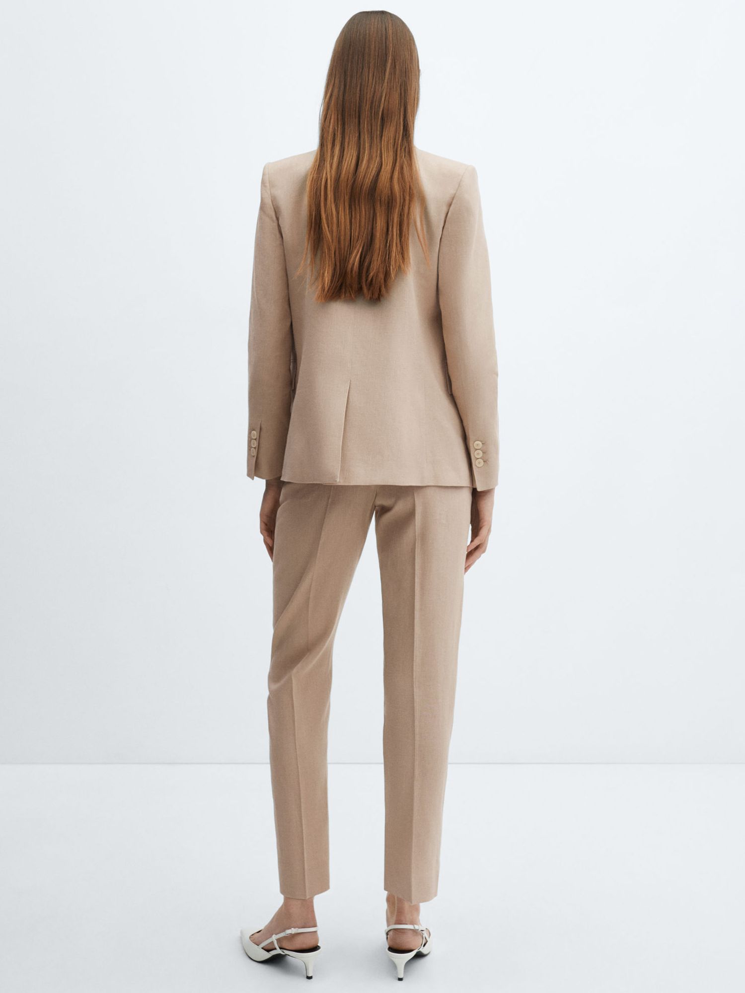 Mango Tempoli Linen Suit Trousers, Pastel Grey, L